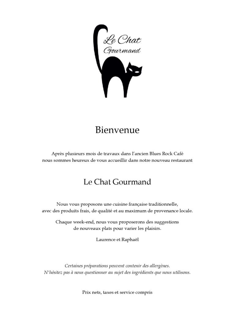 carte du restaurant le chat gourmand beunaz
