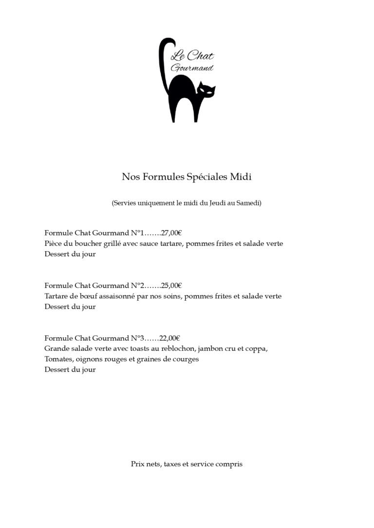 carte du restaurant le chat gourmand beunaz