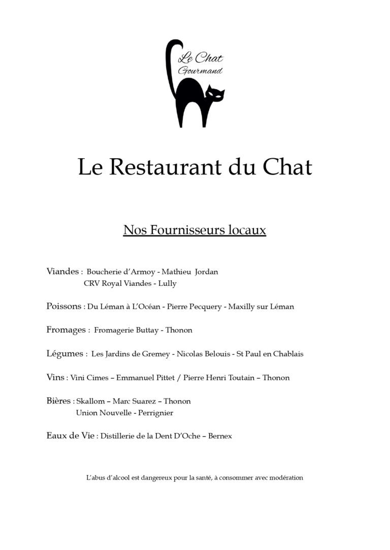 carte du restaurant le chat gourmand beunaz
