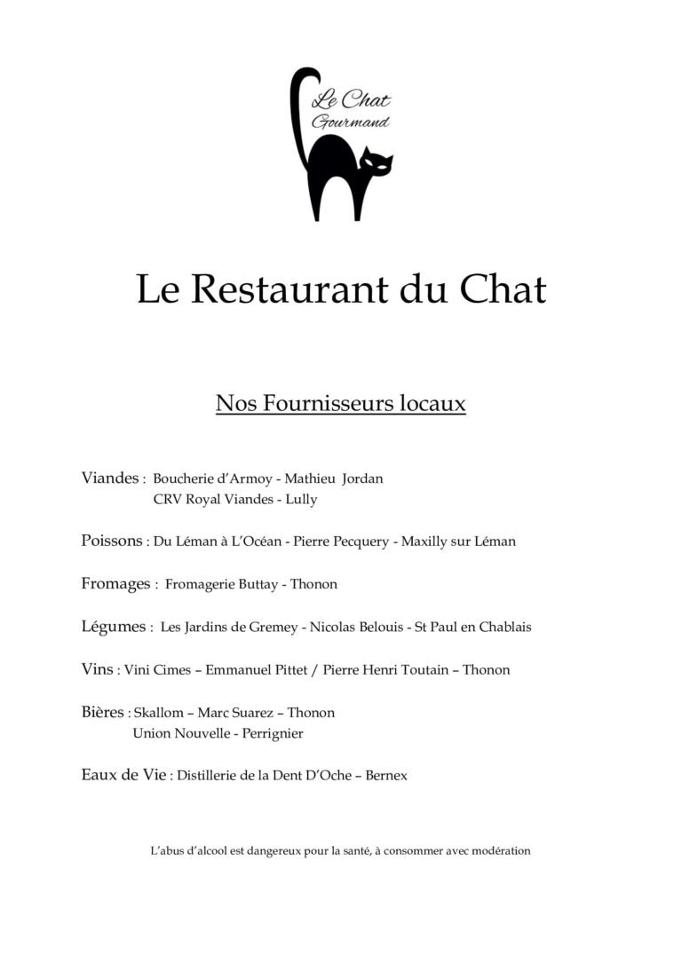 carte du restaurant le chat gourmand beunaz