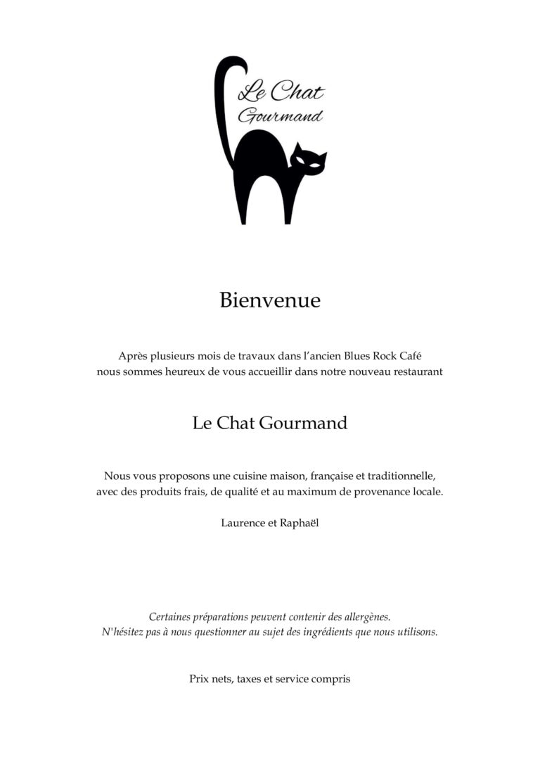 carte du restaurant le chat gourmand beunaz