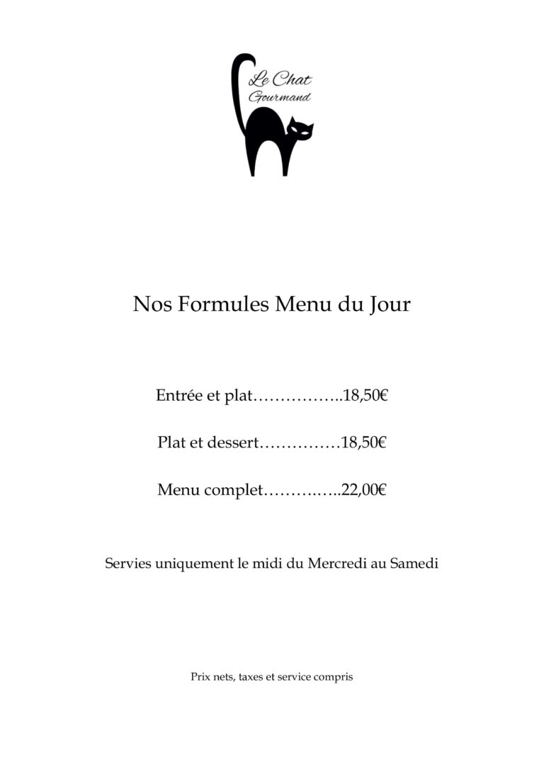 carte du restaurant le chat gourmand beunaz