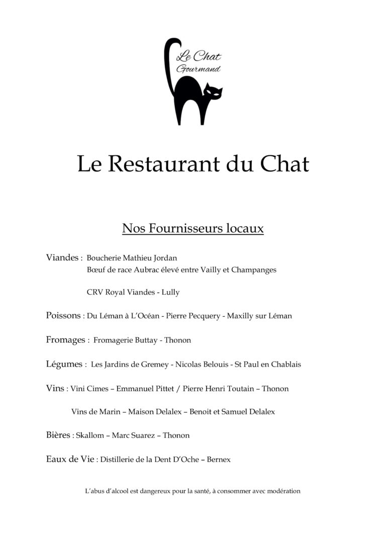 carte du restaurant le chat gourmand beunaz