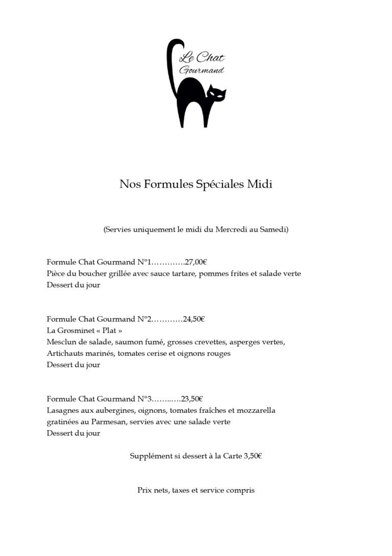 carte du restaurant le chat gourmand beunaz