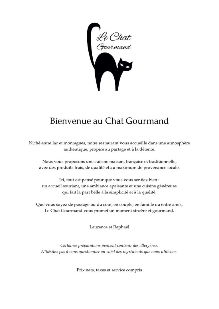 carte du restaurant le chat gourmand beunaz