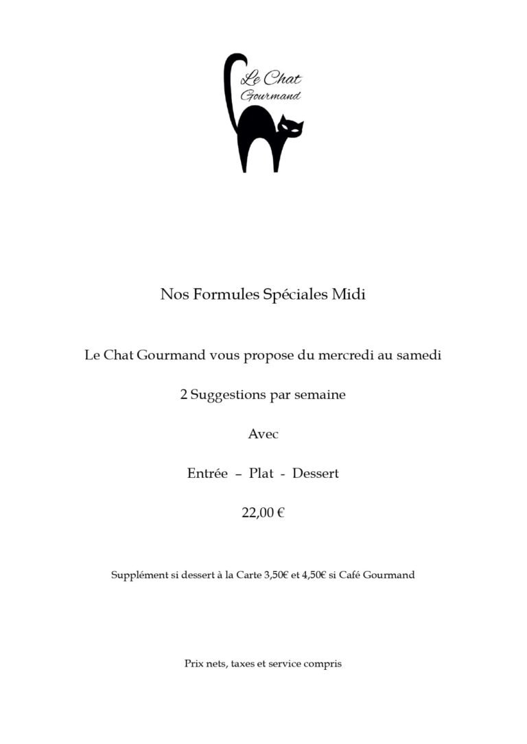 carte du restaurant le chat gourmand beunaz