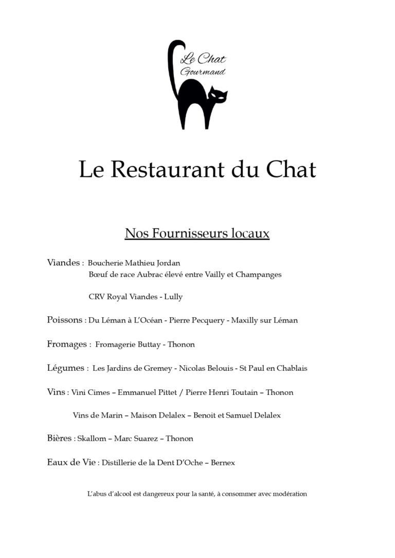 carte du restaurant le chat gourmand beunaz