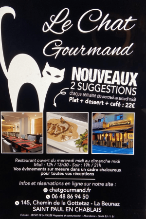flyer du restaurant le chat gourmand beunaz
